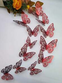 12pcs 3D Hollow Red Butterfly Stickers - Red - View 3