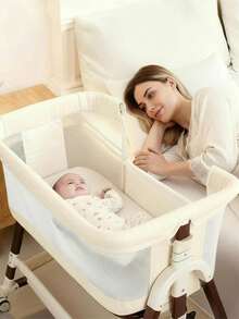 4 In 1 Baby Bassinet For Baby, Foldable Portable Bedside Bassinet With Wheels, Baby Crib With Mosquito Net, Storage And Mattress Included, Foldable Travel Bassinet For Baby/Newborn (White) - 白色 - 查看 2