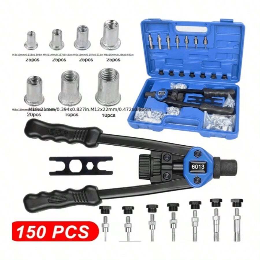 Rivet Nut Tool Thread Kit Household Tools Rivet Nut Kit Car Soap Pump Sprayer Rivet Install Tool Kit Nut Nail Setter Hand Aluminum Alloy Manual Riveting Machine - Blue - View 1
