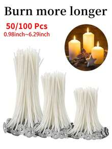 50/100pcs 0.98in/3.54in/6.29in Pre-Waxed Candle Wicks, Smokeless Wicks For DIY Candle Making, Candle Crafting Accessories, Candle Supplies