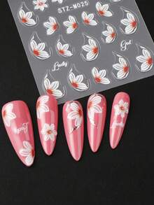 2pcs White Camellia Flowers Nail Art Stickers Elegant Orchid Silver Trim Petal Design Lily Floral IN Spring Summer Japanese Style Wedding Nail For Women And Girls To DIY Nail Supplies - Multicolor - View 3