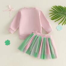 2Pcs/ Set Toddler Baby Girl St Patricks Day Outfit Lucky Charm Sweatshirt And Tulle Tutu Skirts Set Cute Infant Irish Clothes  St Patricks Day Gifts For Kids - 粉色 - 查看 9
