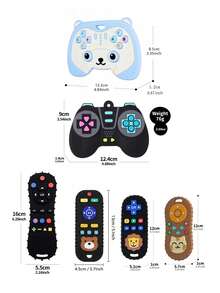 ETETOO 2pcs Baby Remote Control & Game Controller Teether Set, Silicone TV Remote Shape Chewing Toy, Sensory Buttons For Infant Gum Relief - Multicolor - View 3
