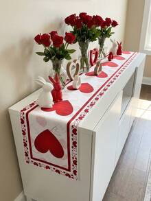 Polyester Rectangular Tablecloth With Large Red Hearts And Love Patterns, Durable And Decorative, Suitable For Romantic Dinners And Anniversary Celebrations - Multicolor - View 8