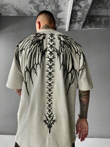 Men's Casual Printed Crew Neck Short Sleeve T-Shirt, For Fall - Apricot - View 2