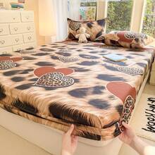 三件套床上用品，可爱豹纹爱心图案，柔软舒适，包含1个床笠和2个枕套，不含填充物，适合宿舍、卧室、家庭使用，多种尺寸可选 - 咖色 - 查看 7