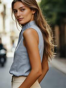 女士新款畅销上衣 - 舒适休闲又不失优雅的办公着装 - 淺藍色 - 查看 5