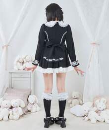 Women's Princess Lace Dress With Bowknot Decor And Ruffle Hem - Black and White - View 3