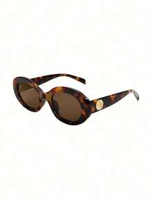 1pc Retro Oval Women's Fashion Glasses, Cat Eye Design, High-End Fashion Eyewear - Lá trà đóng khung in da báo - Xem 3