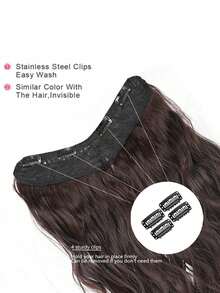 Extensiones de cabello sintético resistentes al calor con forma de V ondulada extra larga, pieza única con 4 clips, peluca de cabello falso con ondas de agua, a granel sin trama para mujeres - Marrón oscuro - Ver 6