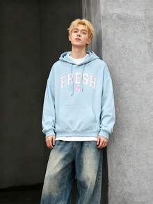 Mens Graphic Hoodies Y2k Cute Pullover Oversized Fashion Streetwear Casual Hooded Sweatshirt Unisex Tops - Xanh da trời 1 - Xem 2