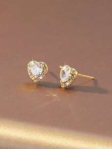 1 Đôi bông tai hình trái tim sáng bóng, kiểu dáng cổ điển, đa năng, trang sức thanh lịch phù hợp để đeo hàng ngày. - Bông tai hình trái tim - Xem 6