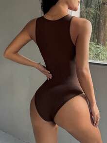 Bộ đồ liền thân thể thao nữ Aoqta mùa xuân/hè, màu trơn, không đường may, không tay, cổ tròn, thích hợp cho tập gym, thể dục, yoga và chạy bộ. - Cà phê nâu - Xem 2