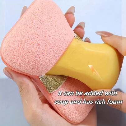 1/2个弹性皂碟+丝瓜络浴球，防滑去角质皂托，带可调节挂绳，适用于浴缸和淋浴房，粉蓝配色，可放置标准尺寸的香皂，浴室潮湿区域收纳方案