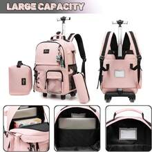 Kids Rolling Backpack With Wheels Unisex Suitcase Carry On Luggage For Elementary Middle High School Students - Berwarna merah muda - View 4