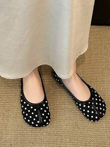 2026 New Black Polka Dot Soft Leather Split-Toe Mule Shoes | Retro Low-Cut Slip-On Shoes, Versatile For Commuting, Dating, Mid-Autumn Festival, National Day, Christmas, Halloween, Thanksgiving, Daily Wear - Multicolor - View 11