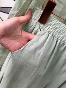 Linen Shirt And Pants Set (2 Pieces), Lined With Elastic. - 薄荷綠 - 查看 4