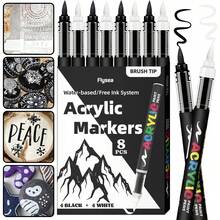 8 Piezas Juego de Marcadores de Pintura Acrílica con Puntas de Pincel Negro/Blanco, Gran Capacidad de Tinta, Marcadores Acrílicos para Ilustración, Roca, Boceto, Madera - Suministros de Arte - Blanco y Negro - Ver 3