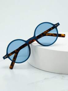 1 pieza Gafas de mujer con montura redonda retro de material de PC, súper ligeras y delgadas, estilo universitario de alta calidad y de moda, adecuadas para viajes, ocio y uso diario - Marco azul, pieza azul - Ver 3
