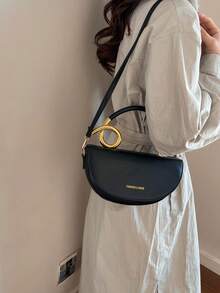 Women's Retro Fashion Simple Casual Flap Closure Structured Box Bag With Metal Hardware Design, Handheld Or Shoulder Strap, Suitable For Outing And Commuting - Black - View 4