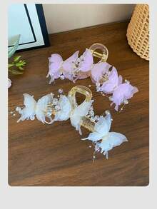 1pc New Luxury Extra Large Hair Claw Clip, Women's Lightweight Elegant Pleated Occipital Hair Accessory - Purple - View 3