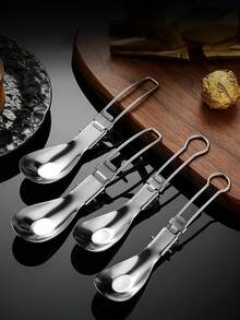 1个不锈钢折叠勺，户外旅行餐勺，学生便携汤勺，小茶匙，适用于酒店、餐厅、厨房、婚礼等场合。