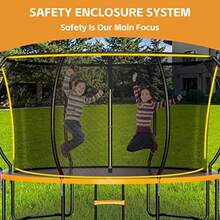CYTrampolín para Exteriores para niños y Adultos Cama elástica de 12 pies y 14 pies con Postes curvados Reforzados Trampolines recreativos con Escalera y Red de recinto - Naranja - Ver 5
