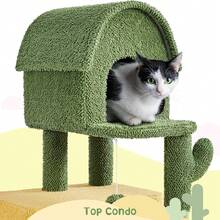 Cactus Cat Tree, Large Cat Tree For Indoor Cats, Multi-Level Cat Tower With 2 Large Condo, Scratching Posts, 2 Acrylic Clear Bowls And Dangling Balls, 68.5in - Green - View 8