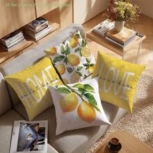 4pcs Watercolor Lemon "Home Sweet Home & Love Lives Here" Inspirational Quote Print Throw Pillow Covers [No Pillow Insert], 17.7*17.7in(45*45cm)/19.69*19.69in(50*50cm)/15.75*15.75in(40*40cm), [Single-Sided Print] Minimalist Modern Polyester Cushion Covers For Sofa, Bed, Living Room, Bedroom, Car, Office, Hotel Decor, Perfect Gift For Family And Friends, All Seasons - Multicolor - View 7