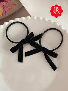2/8/16pcs Black Hair Scrunchies Elastic Hair Ties With Bow Rubber Bands Ponytail Holder Beauty Home Hair Accessories,Travel,Birthday - Black - View 9