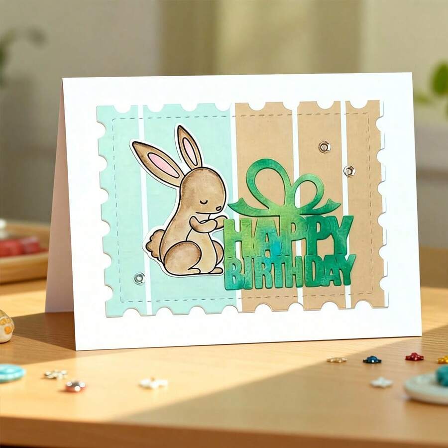 创意生日快乐切割模具，DIY剪贴簿相册和压花模板，贺卡制作工具，卡片纸切割工艺品，礼品卡制作模板模切。 - 銀色 - 查看 1