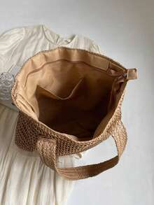 Túi xách đa năng thời trang mới, túi đi biển, túi đeo vai kiểu boho dệt bằng rơm nhẹ nhàng, thanh lịch, dung tích lớn, phù hợp cho phụ nữ, sinh viên đại học, thanh thiếu niên, có tua rua, túi đi biển mùa hè bằng rơm cho nữ, vật dụng cần thiết cho kỳ nghỉ, phối hợp hoàn hảo với phụ kiện đi biển cho nữ, túi đi biển hot nhất cho nữ, túi đi nghỉ hè thời trang, túi cần thiết cho nữ đi biển trong kỳ nghỉ, túi đi nghỉ mới nhất - Màu Khaki - Xem 5