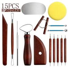 陶土雕塑工具，基础陶土雕刻工具套装，带木柄和工具袋 - 陶泥工具 - 查看 2