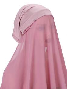 1 chiếc khăn trùm đầu Hijab tức thì dành cho nữ, màu trơn, chất liệu chiffon thoáng khí, tiện dụng cho người Hồi giáo. - Bụi hồng - Xem 4