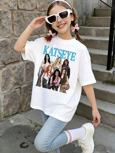 KATSEYE Print Summer Tops,Y2K Vintage Style Short-Sleeved Tops, Girl Clothes For Kids ,Ropa Para Niños,Girl Clothes For Kids,Graphic Tee, Summer Clothes,A Y2K Style Summer Top Perfect For Cool Girls. Comfortable And Breathable Children's Short-Sleeved T-Shirt. 180g Pure Cotton Children's Clothes,Suitable For Both Boys And Girls.