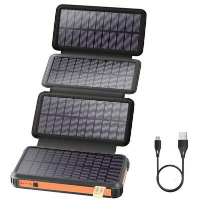 Solar Charger Power Bank : 22.5W Fast Charging External Battery Pack With 4 Solar Panels - 26800mAh USB C Portable Phone Charger With 3 Outputs For Cellphone Tablet