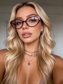 1/2/3/4副猫眼时尚设计便携式塑料框透明眼镜，女士款，适合户外、派对、阅读、街头摄影、装饰等场合。 - 無色 - 查看 1