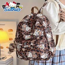 Sanrio 三丽鸥Hello Kitty豹纹双肩包，大容量美观旅行背包，Y2K棕白图案双肩包带挂饰，耐用轻便大学书包 - 彩色 - 查看 3
