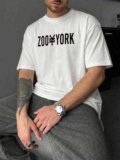 Basic Men's T-Shirt With Round Neck And Print, Made Of Pure Cotton, With Exquisite Print, Suitable For Spring And Summer, Everyday Wear, Outdoor Activities, Commuting And School.