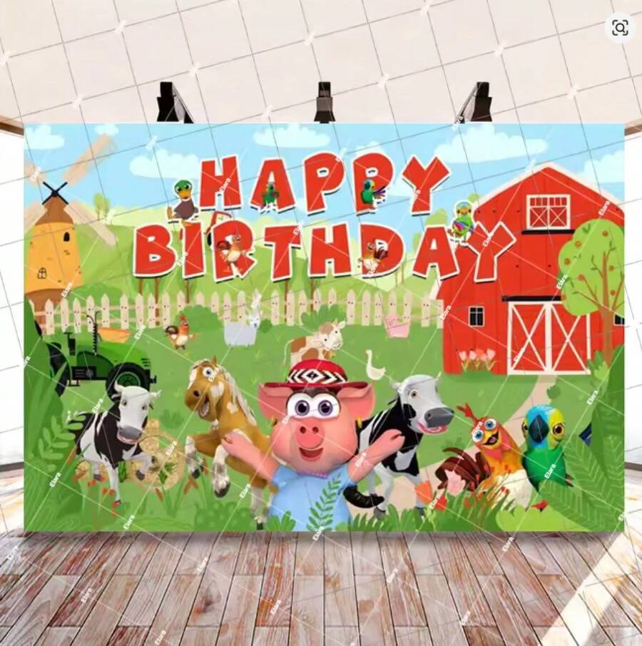 Cartoon Zenon Farm Themed Birthday Party Supplies, Photo Backdrop, Party Banner Poster, Photography Props For Photo Studios. 01 - C - Xem 1