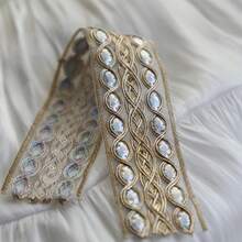 1/5 Yardas de encaje bordado con piedras rhinestone de princesa sirena iridiscente dorado, cinta bordada con piedras rhinestone tejida en dorado, cinta iridiscente perlada, accesorios hechos a mano para vestidos de novia/disfraces de escenario, manualidades DIY y costura para principiantes - multicolor - Ver 5
