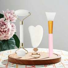 3件套玉石美容工具套装 - 玉石滚轮 + 牛角刮痧板 + 面膜刷，质地细腻，易于使用 - 适用于日常护肤、面膜护理、面部护理 - 实用护肤套装 - 面膜刷 | 硅胶面膜刷 | 混合刷 | 面膜涂抹器 | 美容工具 | 刮痧板 - 彩色 - 查看 10