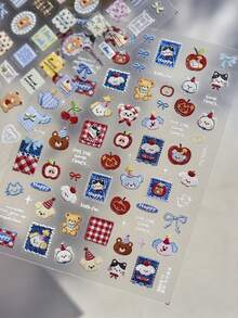 1片装 5D立体美甲贴纸 可爱甜美卡通布贴 泰迪熊饰品美甲贴纸 DIY 3D立体美甲贴花