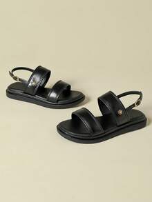 厚底女士搭扣凉鞋，撞色复古度假波西米亚风露趾设计，舒适坡跟平底鞋，适合春季、夏季、海滩、连衣裙、休闲穿着 - 黑色 - 查看 3