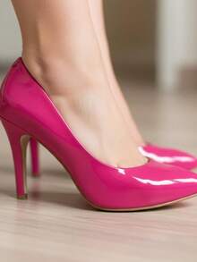 Women's Elegant Patent Leather Stiletto Heel Shoe (9.5 Cm) Comfortable, Available In Black, Pink, Red, Nude, Rose, And Blue. - 玫紅色 - 查看 2