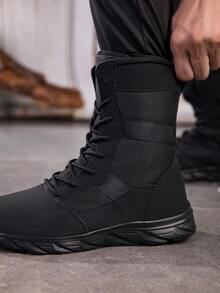 Men's Outdoor Sports Shoes Hiking Boots Trekking Boots Mountaineering Boots, Solid Color Versatile High-Top Boots Training Shoes, Fashion Design Unisex Couple Styles - Black - View 5
