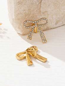 1 Pair Elegant Luxury Gold Rhinestone Bowknot Design Stud Earrings, Showcase Romantic Chic Fashion For Women, Suitable For Dates, Parties, Daily Wear - Multicolor - View 5