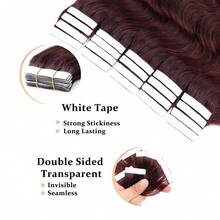 Body Wave Tape In Hair Extensions Real Human Hair 20pcs Tape Ins Human Hair Extensions Dark Wine Human Hair Tape In Soft Skin Wet And Invisible - S99J - View 6