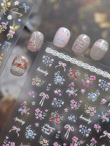 1pc Vibrant Bouquet Flower Clusters Bowknot Strap Daisy Blossom Lace Spring Is In The Air Adhesive Nail Art Stickers Manicure Decals