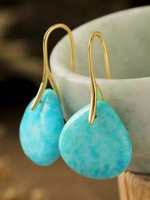 Colorful Imperial Stone Water Drop Earrings, Delicate Natural Stone Triangle Y2K Resort Earrings - Multicolor - View 7